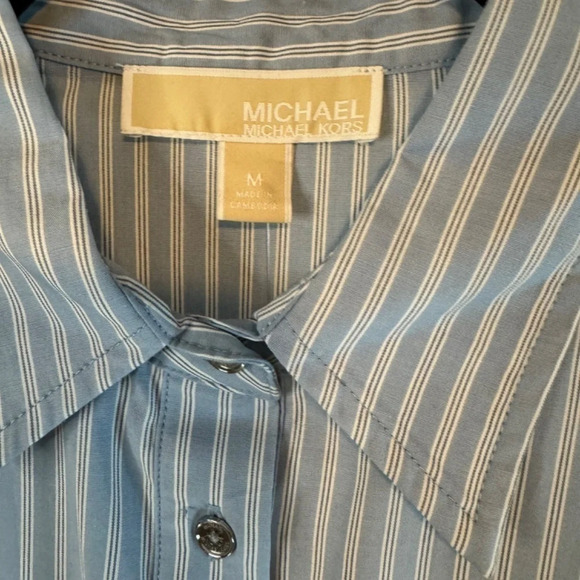 MICHAEL Michael Kors Cotton Striped Button Shirt Chambray MEDIUM Blue & White - Picture 4 of 6